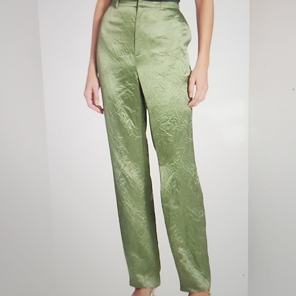 CINQ A SEPT KASID CRINKLED SATIN STRAIGHT LEG PANTS SIZE 8,10